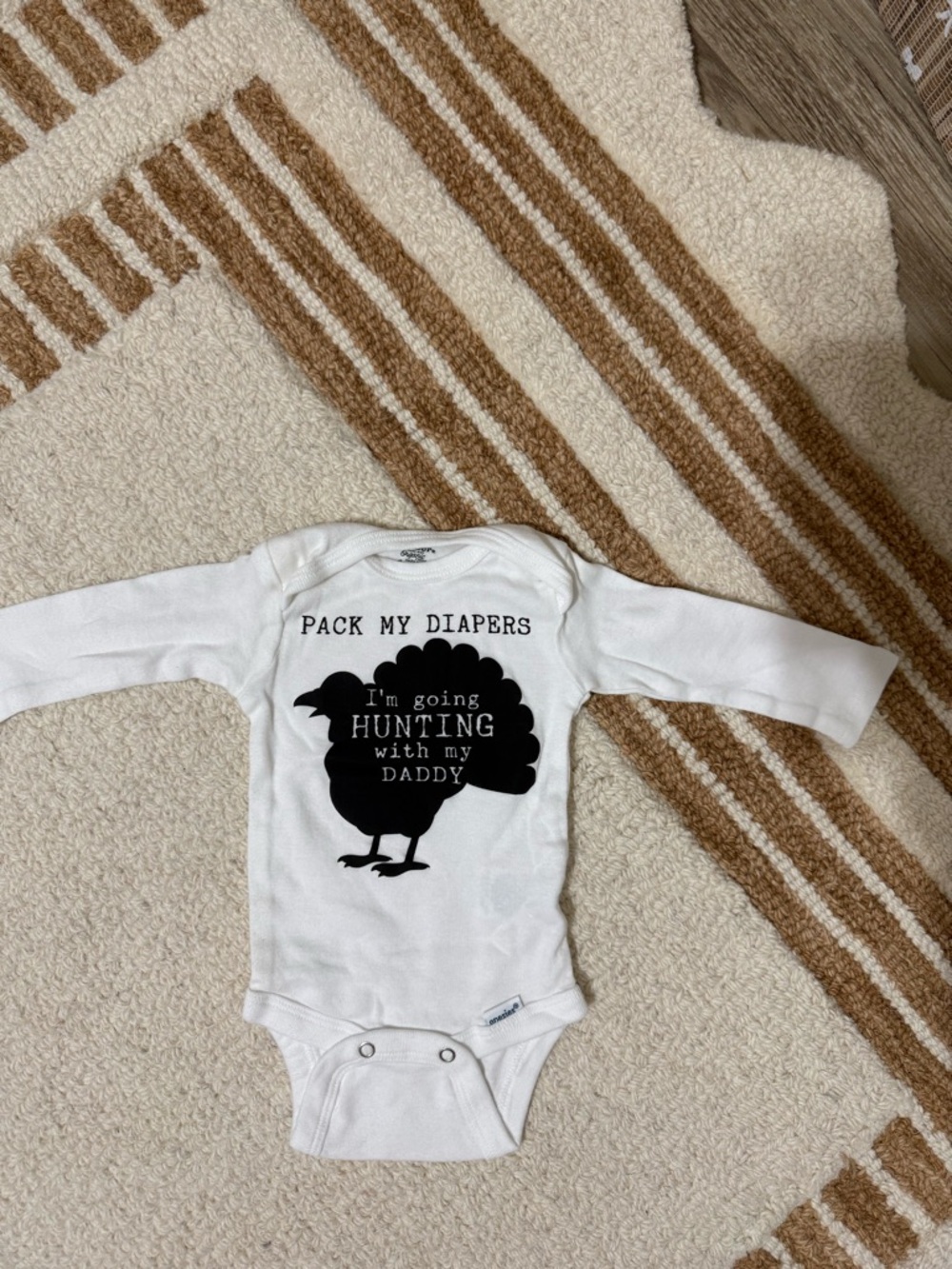 Gerber White Long-Sleeve Bodysuit with Black Turkey Graphic